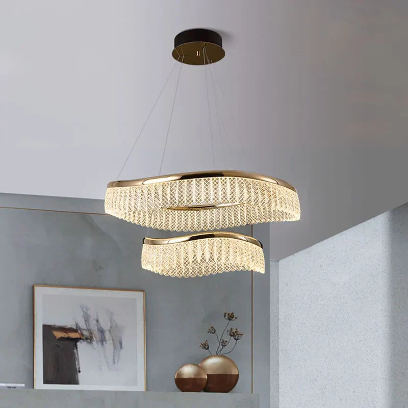 DecorBites™ Golden Crystal Chandelier Luxury Round Pendant Lamparas Art Decor Fixture