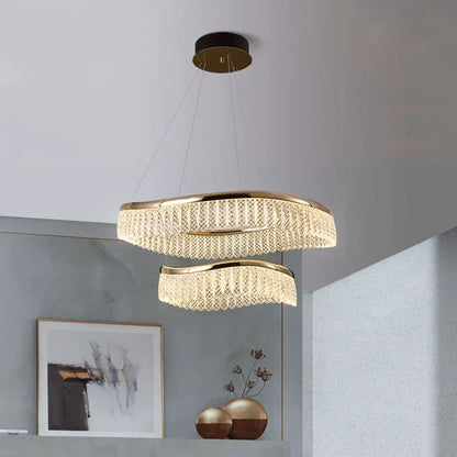 DecorBites™ Golden Crystal Chandelier Luxury Round Pendant Lamparas Art Decor Fixture