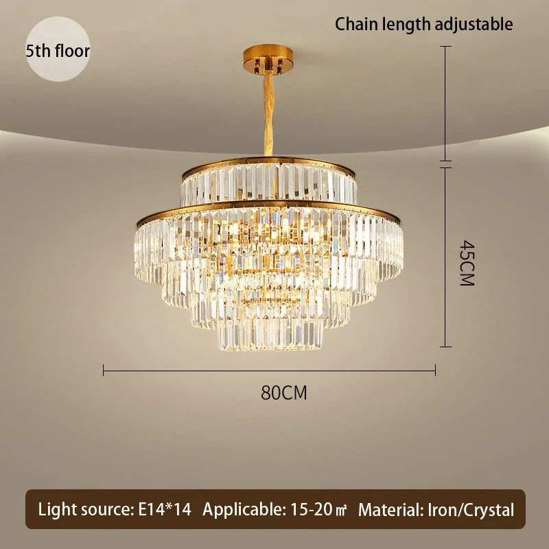 DecorBites™ Golden Crystal Chandelier Pendant Light for Luxurious Living Room, Dining Room, Bedroom