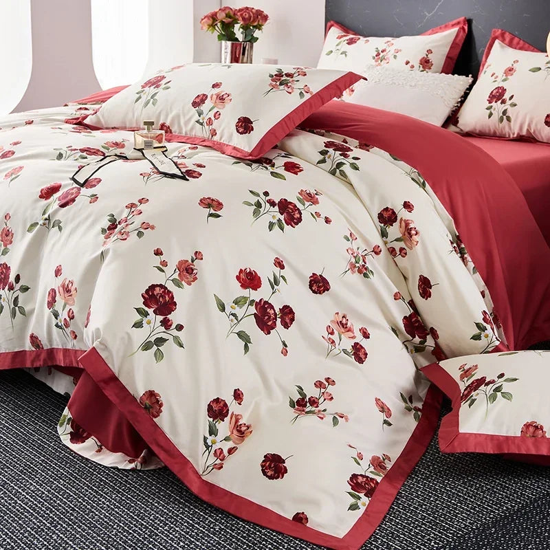 DecorBites™ Egyptian Cotton Bedding Set Queen King Ru Double Size Print Bed Linens