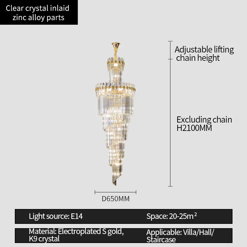DecorBites™ Crystal Chandelier: Luxe Stairwell Lighting for Duplex Villa, Loft, or Living Room