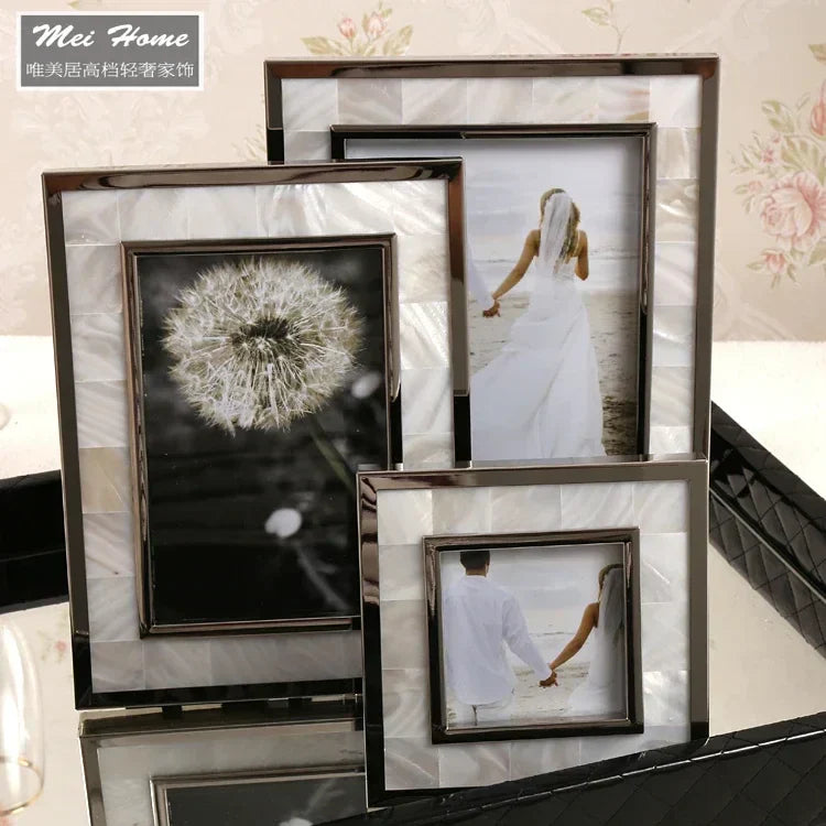 DecorBites™ Golden Alloy Shell Photo Frame - Family Portrait Nightstand Desk Decoration