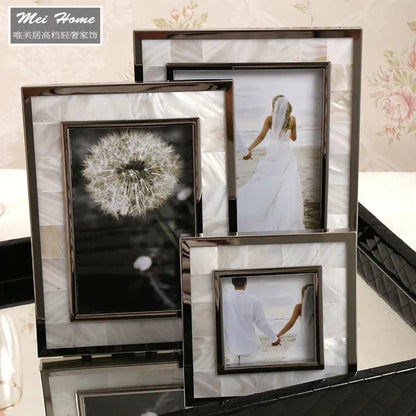 DecorBites™ Golden Alloy Shell Photo Frame - Family Portrait Nightstand Desk Decoration