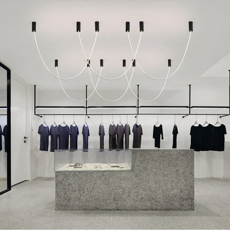 DecorBites™ Leather Luminous Line Chandelier | Modern Minimalist Duplex Dining Room Office Art Luxury Lamp