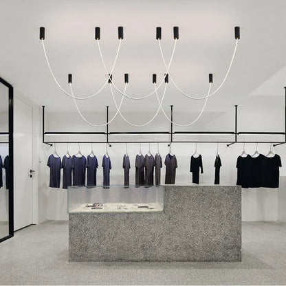 DecorBites™ Leather Luminous Line Chandelier | Modern Minimalist Duplex Dining Room Office Art Luxury Lamp