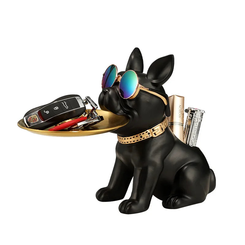 DecorBites™ Bulldog Statue Desktop Storage Office Home Decor Tray Sculpture