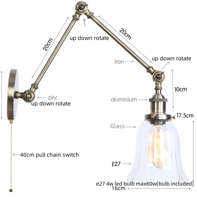 DecorBites™ LED Glass Swing Arm Wall Lamps for Bedroom, Bathroom, and Stairway