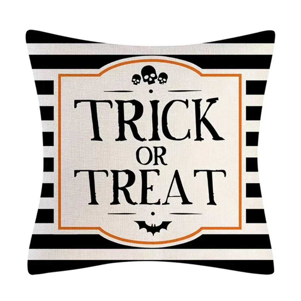 Funda de cojín de lino Decorbites™ de Halloween para la decoración del salón y el sofá - Truco o trato