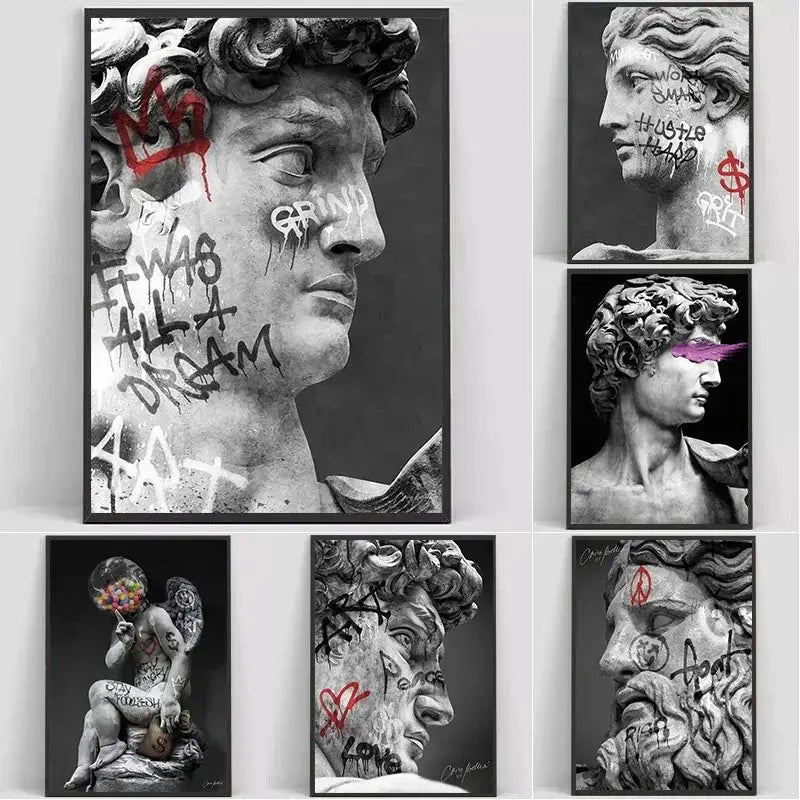 DecorBites™ David Graffiti Art Canvas Print for Room Decor