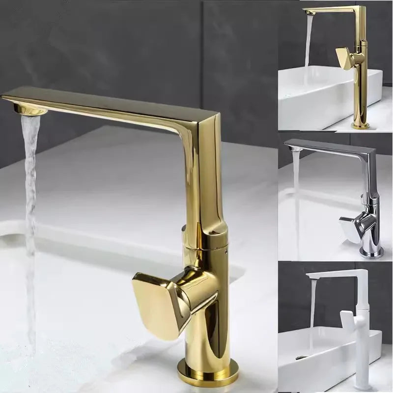 Decorbites™ Gold Messing Badezimmer-Waschbeckenarmatur, Einhebel-Hot & Cold-Mischbatterie