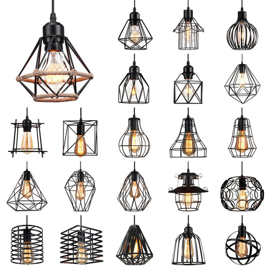 DecorBites™ Black Metal Cage Pendant Light - Vintage Industrial Loft Kitchen Lighting