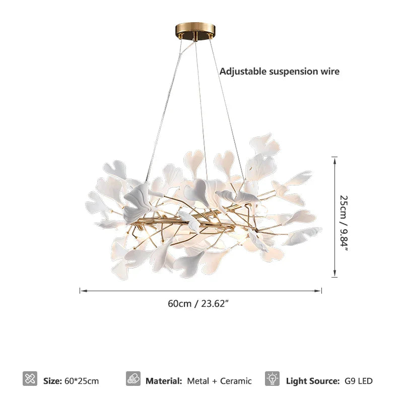 Lámpara de Araña de Ramas Doradas Decorbites™ con Hojas de Porcelana Luces Colgantes
