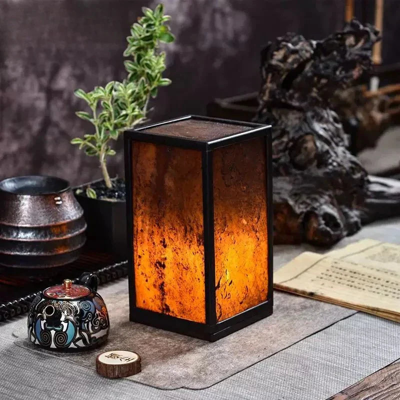 Decorbites™ Sostenedor de Vela Piedra de Seto: Lámpara de Mesa Ámbar Decorativa Antigua