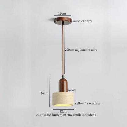 DecorBites™ LED Wood Yellow Travertine Pendant Light for Living Room Bedside - Nordic Interior Lighting