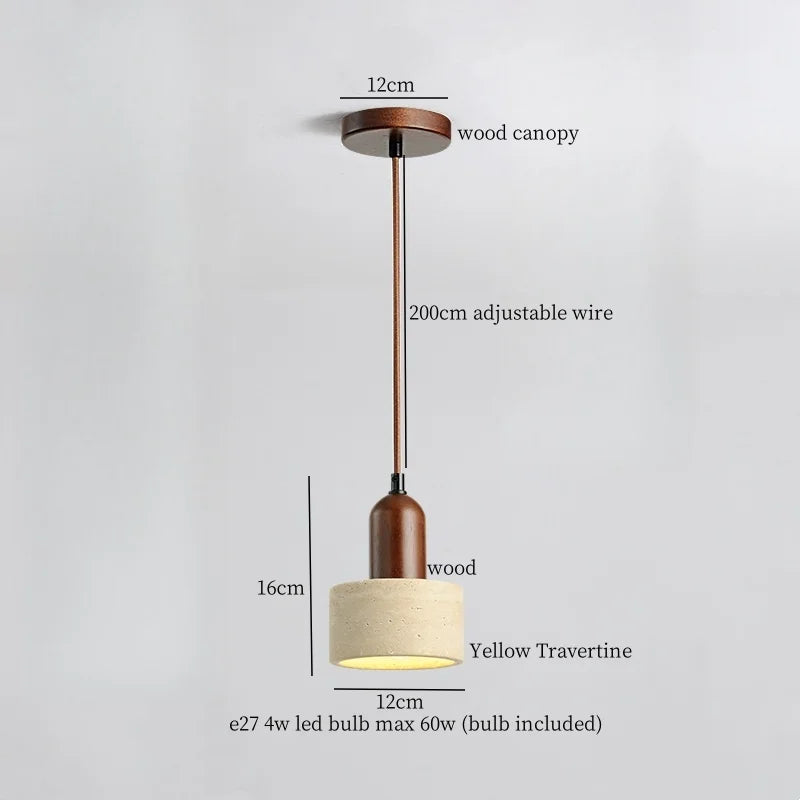 Yellow Travertine Pendant Lamp Polished Copper