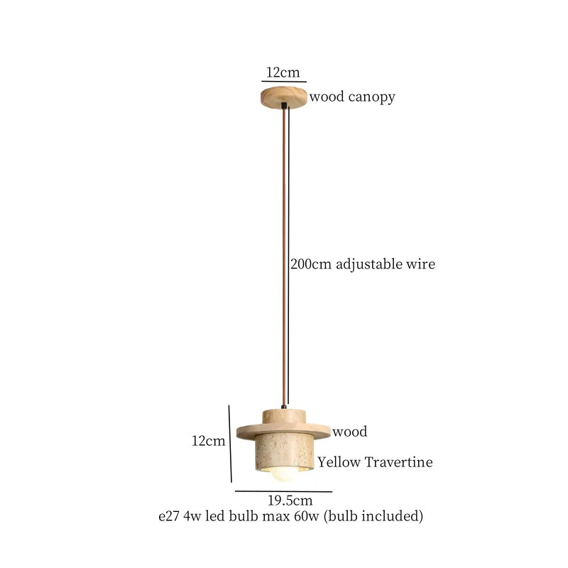 DecorBites™ LED Pendant Lamp Mid Century Modern Decor Yellow Travertine Wood Hanglamp