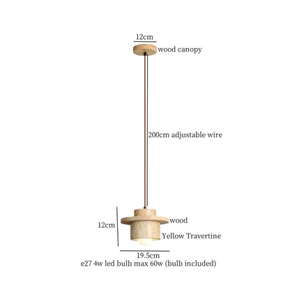 DecorBites™ LED Pendant Lamp Mid Century Modern Decor Yellow Travertine Wood Hanglamp