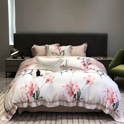 DecorBites™ Eucalyptus Lyocell Flowers Duvet Set with Sheet & Pillowcases