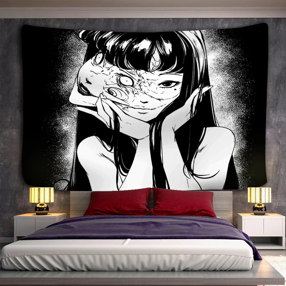 Decobites Mysterious Horror Anime Tapestry | Kawaii Room Decor Art Illustration