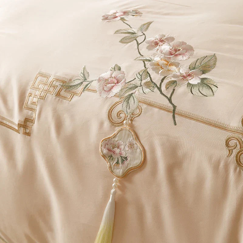 Decobites Luxe Flowers Embroidery 1000TC Egyptian Cotton Bedding Set with 2 Pillowcases