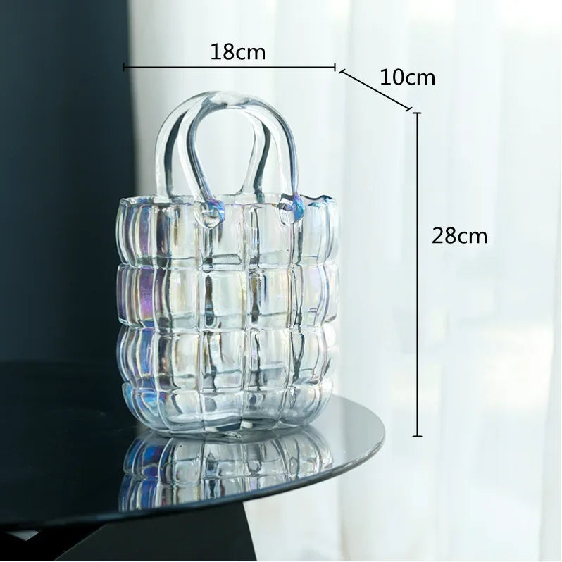 DecorBites™ Clear Glass Vase Terrarium Handbag for Living Room Decoration