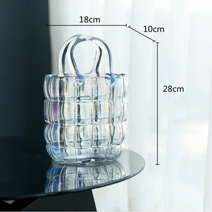 DecorBites™ Clear Glass Vase Terrarium Handbag for Living Room Decoration