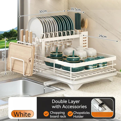 DecorBites™ Kitchen Dish Drying Rack with Drainboard Organizer for Dinnerware and Utensils