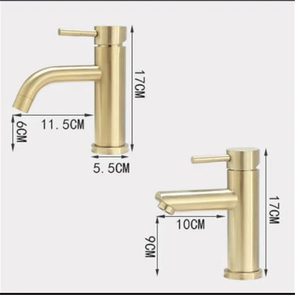 DecorBites™ Brushed Gold Basin Faucet: Solid Brass Bathroom Mixer Tap for Hot & Cold Water