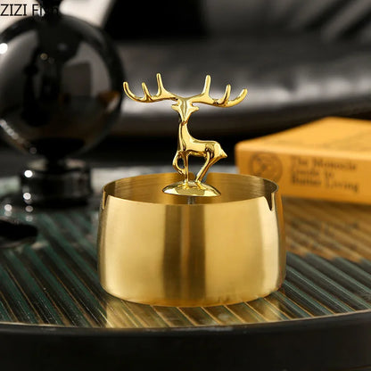 DecorBites™ Golden Deer Stainless Steel Ashtray | Smoking Accessories Weed Ash Tray Boyfriend Gift