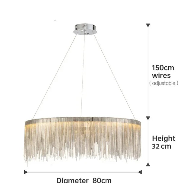 DecorBites™ Gold Chain Chandelier Pendant Light w/ Remote, Modern Tassel Design for Kitchen & Living Room