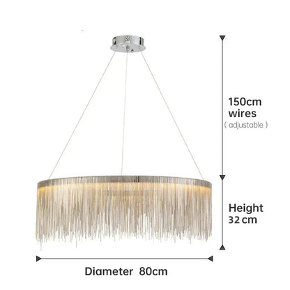 DecorBites™ Gold Chain Chandelier Pendant Light w/ Remote, Modern Tassel Design for Kitchen & Living Room