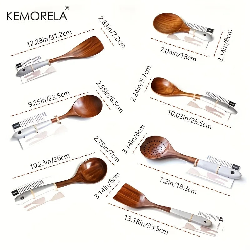 طقم أدوات طهي تايلاندية خشبية من ديكوربايتس™، ٧ قطع | أدوات مطبخ صديقة للبيئة
