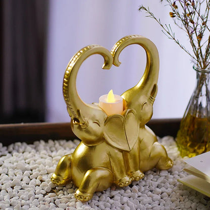 DecorBites™ Elephant Couple Resin Candlestick Figurines Decor
