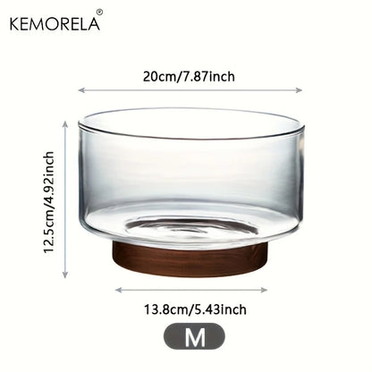 Frutero de vidrio creativo DecorBites™ con base de madera: ensaladera grande para aperitivos, palomitas de maíz, frutos secos y más.
