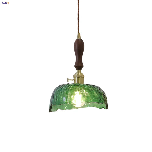 DecorBites™ Green Glass Walnut Wood LED Pendant Light, Nordic Modern Hanging Lamp