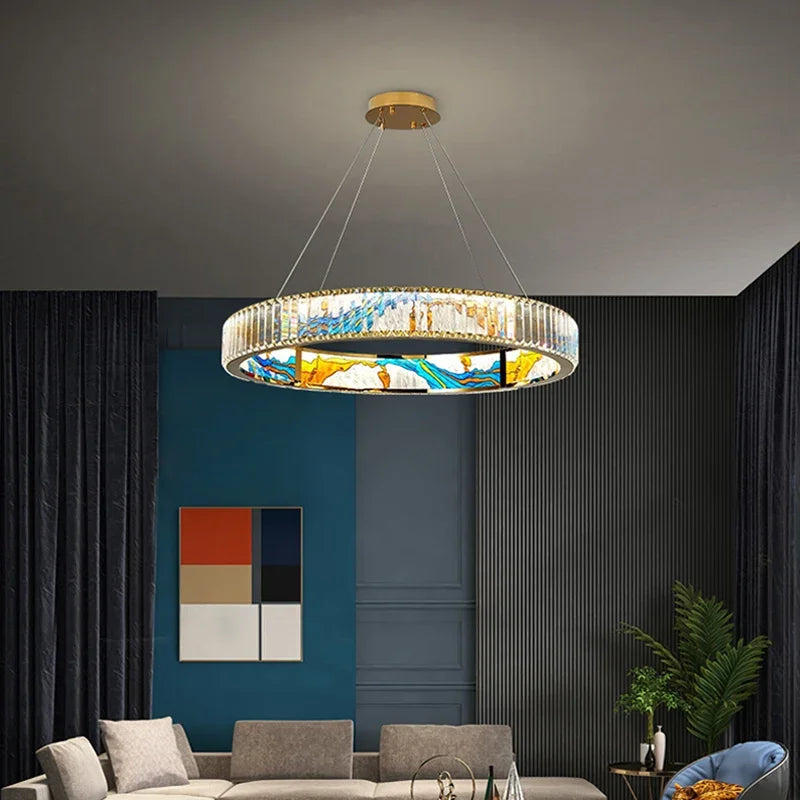 DecorBites™ Circle Steel LED Pendant Chandelier, Modern Dimmable Lighting for Living Room Home Decor