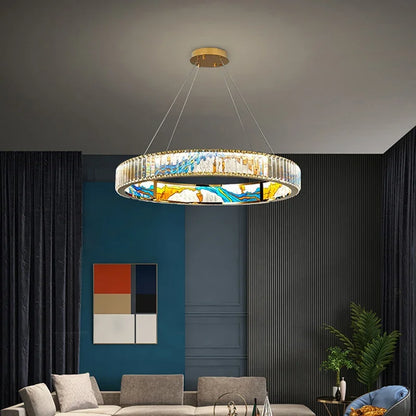 DecorBites™ Circle Steel LED Pendant Chandelier, Modern Dimmable Lighting for Living Room Home Decor