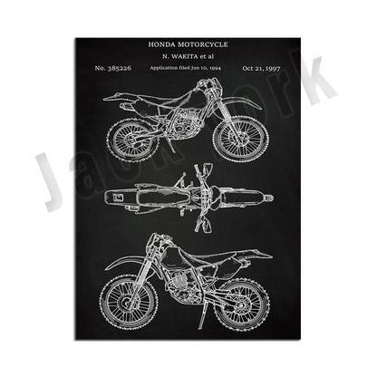 DecorBites™ Dirt Bike Patent Blueprint Poster Canvas Wall Art