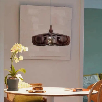 Wabi-Sabi Hollowed Wood Pendant Light in Brown
