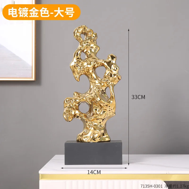 DecorBites™ Gold Hollow Stone Statue Coral Sculpture Home Decor Figurines