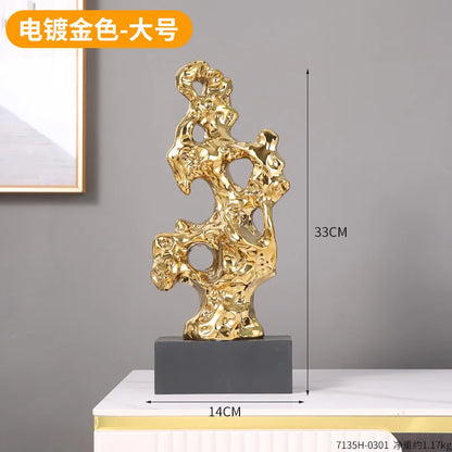 DecorBites™ Gold Hollow Stone Statue Coral Sculpture Home Decor Figurines