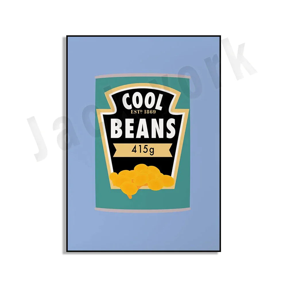 ملصق فني طعام من DecorBites™ Blue Cool Beans Pesto Pasta Soy Pun