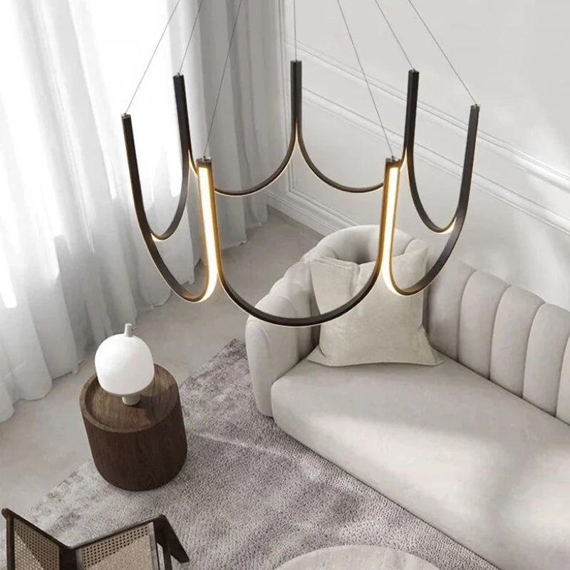 DecorBites™ LED Chandelier: Black Gold Aluminium Hanging Light, Parlor Dining Room Bedroom Lamp