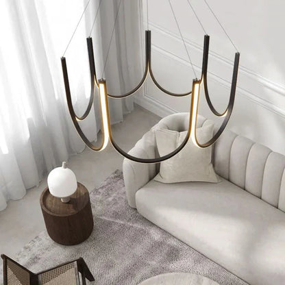 DecorBites™ LED Chandelier: Black Gold Aluminium Hanging Light, Parlor Dining Room Bedroom Lamp