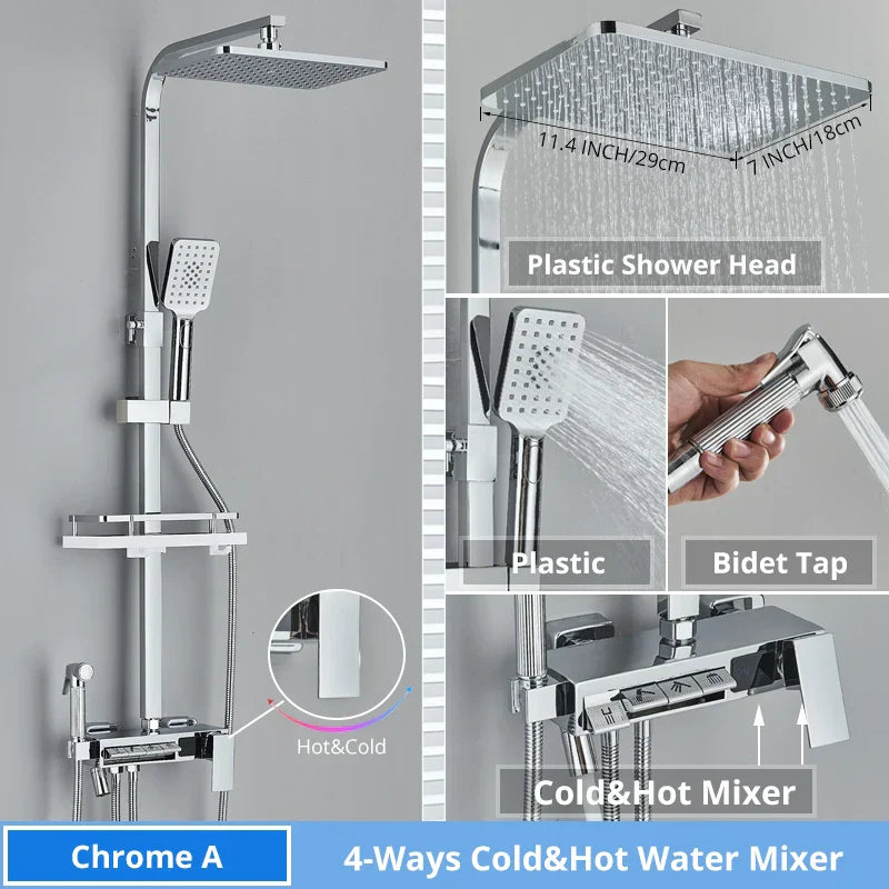 DecorBites™ Digital Display Shower Faucet Rainfall Head Thermostatic Mixer Set