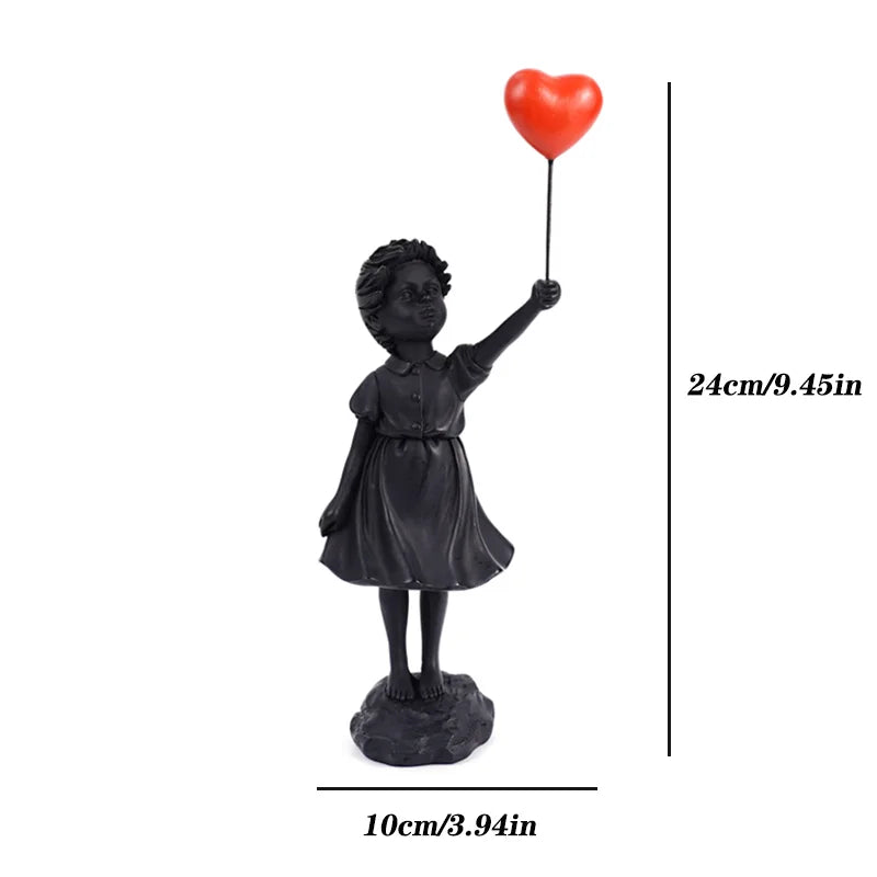 DecorBites™ Flying Love Balloon Girl Sculpture: Abstract Modern Home Office Decor & Gift