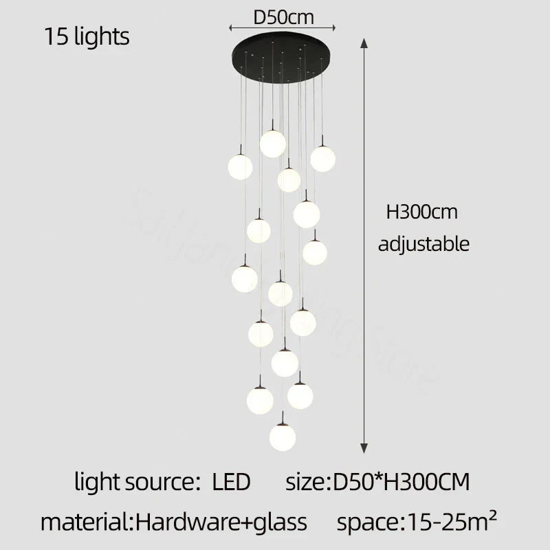 Lámpara de araña DecorBites™ con bolas de cristal color crema para áticos de villas dúplex, restaurantes y escaleras