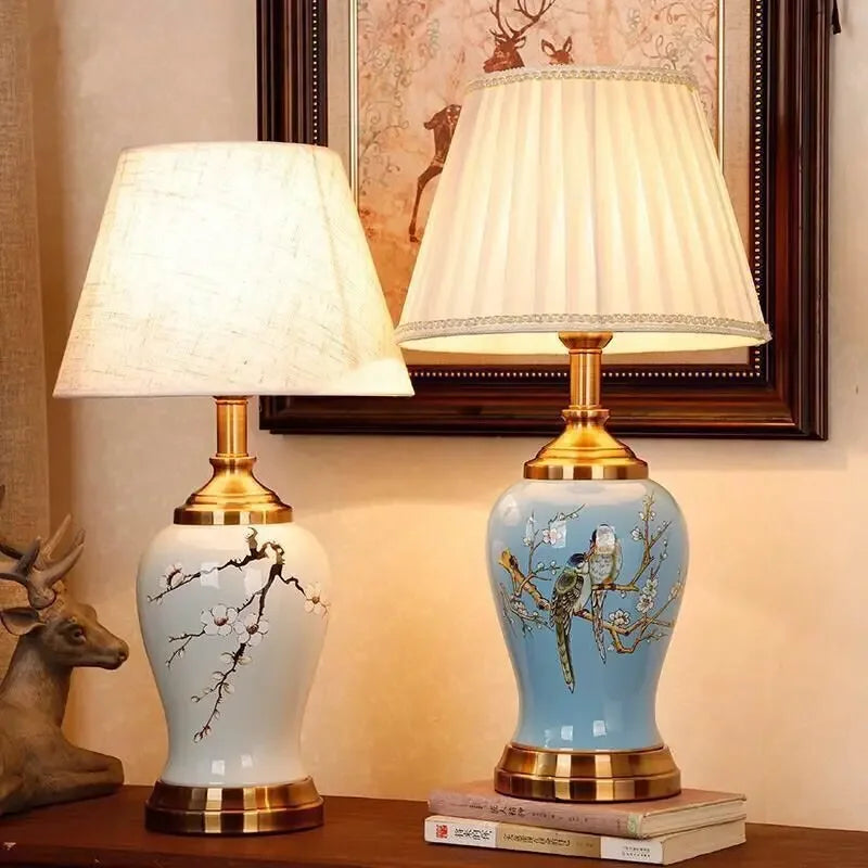 DecorBites™ Chinese Ceramic Table Lamp for Living Room, Bedroom, and Study Room