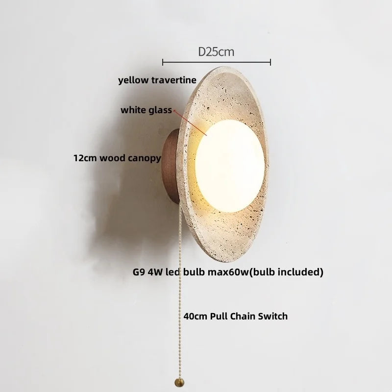 DecorBites™ LED Wall Light Travertine Base Modern Nordic Pull Chain Bedside Lamp