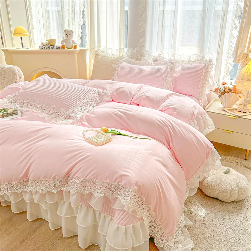 DecorBites™ Lace Ruffles Princess Style 100% Cotton Bedding Set